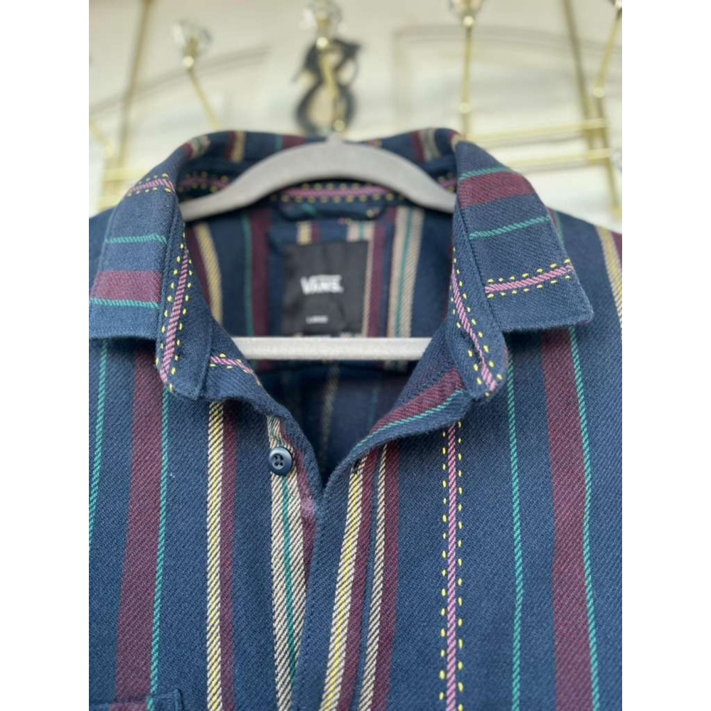 Vans Cropped Striped Jacket Raw Hem Canvas Denim Feel Women’s Large Y2K - Picture 7 of 15